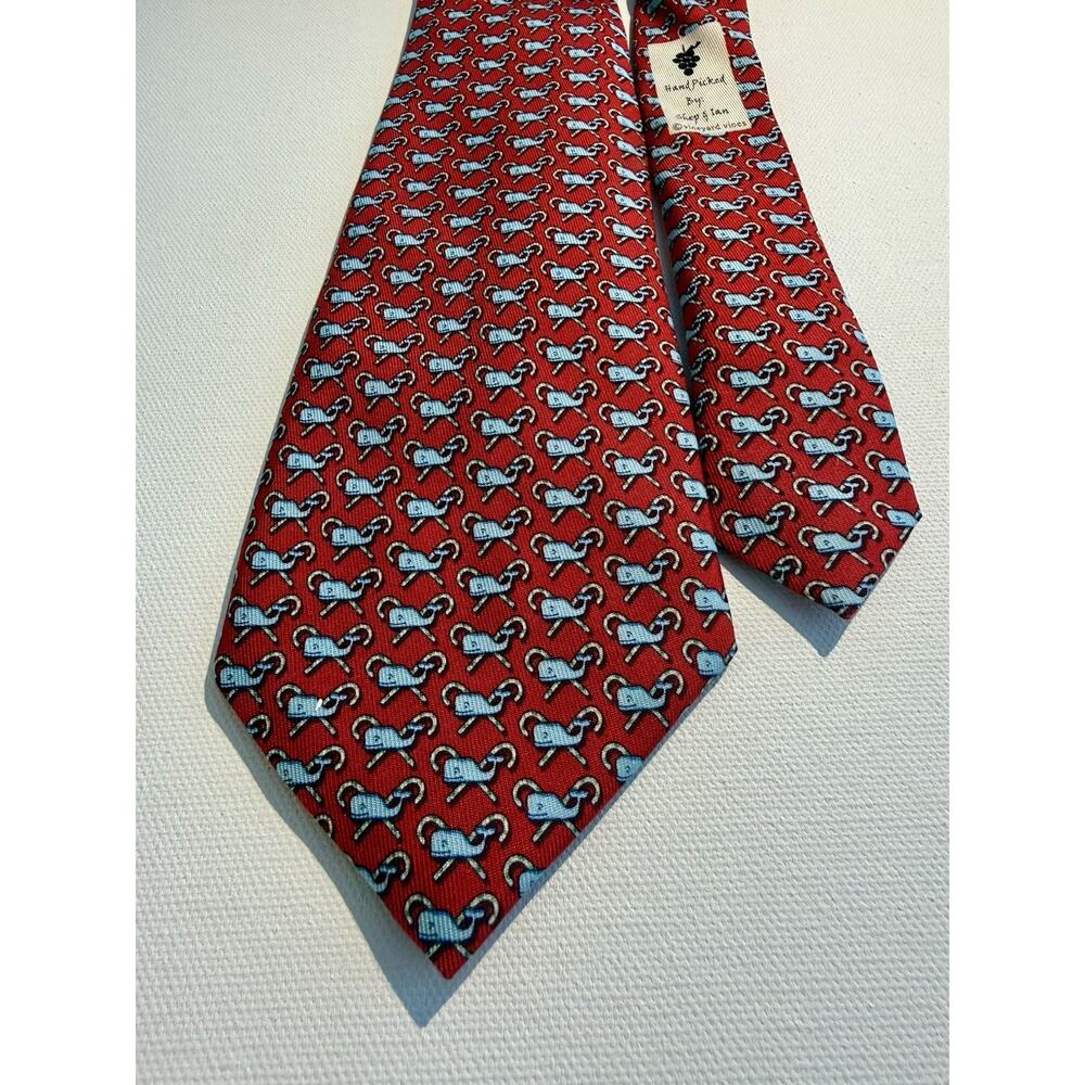 VINEYARD VINES “Candy Cane Whale” Boys 100% Silk Tie - Red And Blue